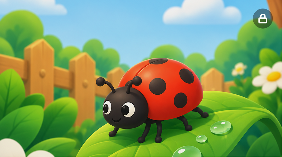 A red ladybug resting on a leaf with dew drops
